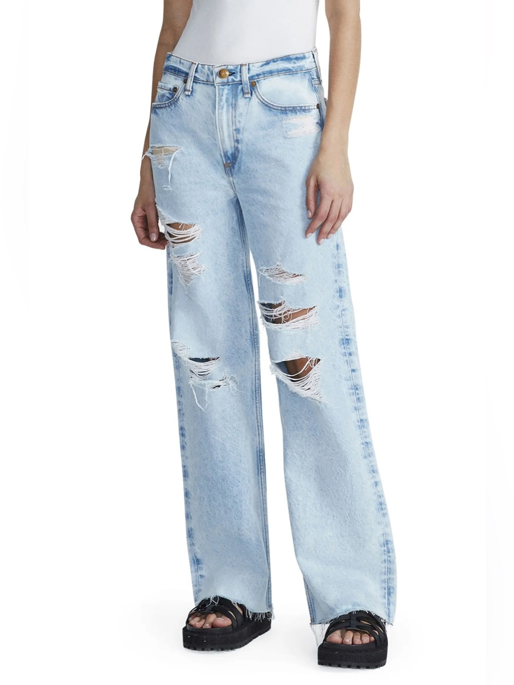 Rag & Bone Logan Ripped Wide Leg Jeans Coral Light Wash Distressed Denim Size 29